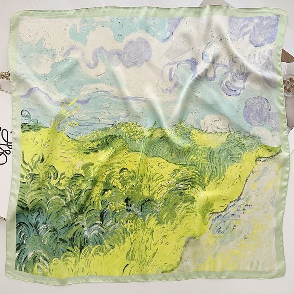 Dipinto ad olio verde fresco stampato primavera/estate moda 70 piccolo quadrato sciarpa fascia cintura_voghion.com