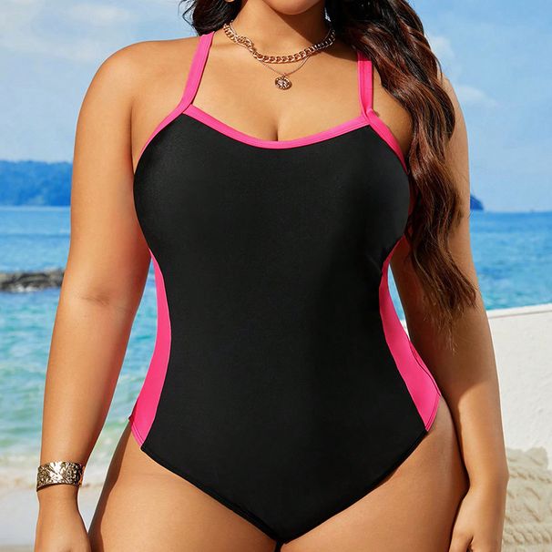 2025 New Color-Block Slimming Strap Bikini Women's High-End Hot Spring Plus Size Swimsuit_voghion.com