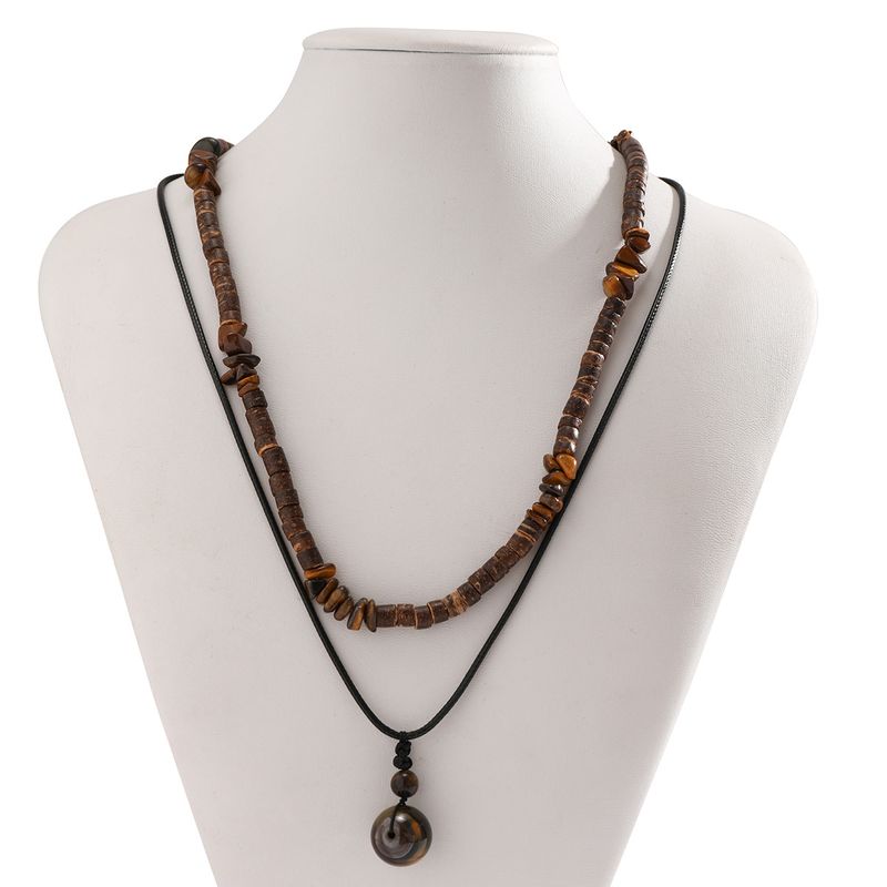 Set di collane alla moda da uomo - Catena a strati con perline di guscio di cocco e turchese (gioiello unisex a strati con cordino in cera in stile hip-hop e pelle)_voghion.com