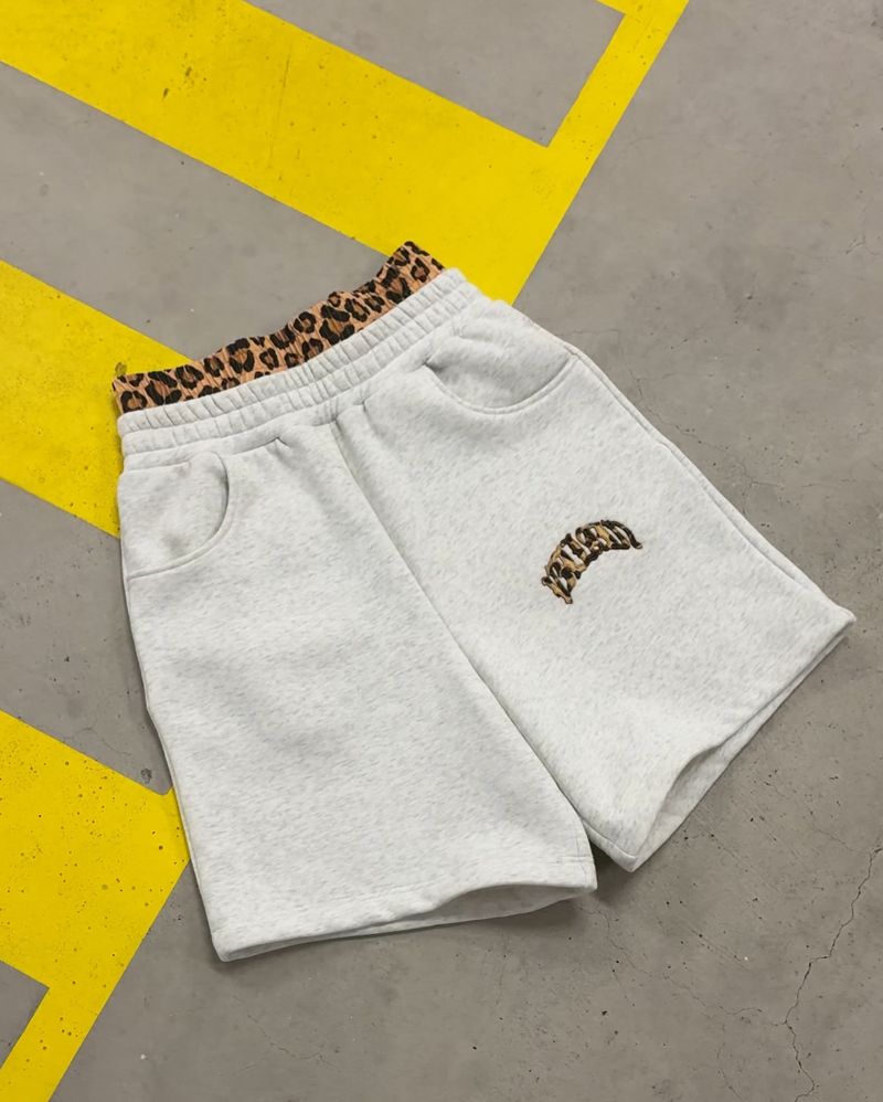 Completo streetwear con felpa e pantaloni - Elegante stampa leopardata e ricamo di lettere - Completo casual unisex (grigio/nero, S-XL)_voghion.com