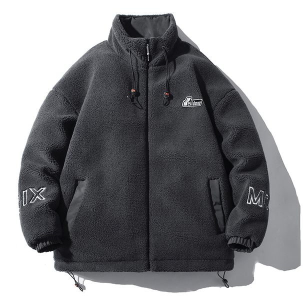 Madingas prekės ženklo džemperis su gobtuvu ant avikailio su gobtuvu rudeniui ir žiemai, šilta granuliuota vilna laisvalaikio ir laisvo stiliaus viršutiniams drabužiams, vyriška striukė_voghion.com