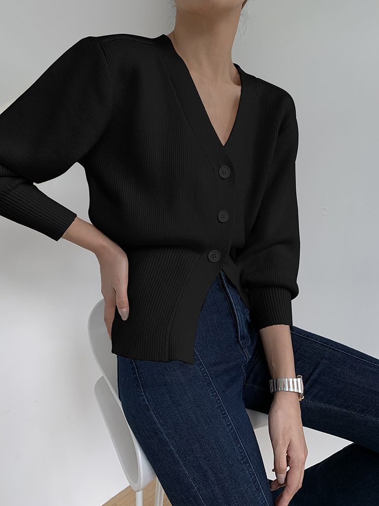 Damenbekleidung V-Ausschnitt Pulloverjacke für Damen 2022 Herbst und Winter weich und locker Lazy Ins Style Taille Strickjacke Kurzstil_voghion.com