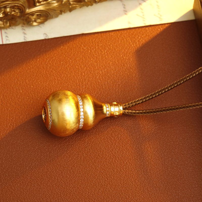 Fortune God Gourd Pendant Unisex Sand Gold Necklace Women New Chinese Style Clavicle Chain Ancient Jewelry Accessories_voghion.com