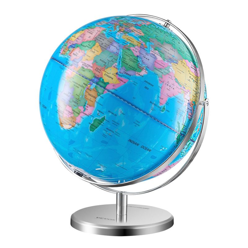 VEVOR Illuminated World Globe With Stand, 13 In/330.2 Mm, Educational Earth Globe With Stable Heavy Metal Base And LED Constellation Night Light HD Printed Map, Spinning For Kids Classroom Learning_voghion.com