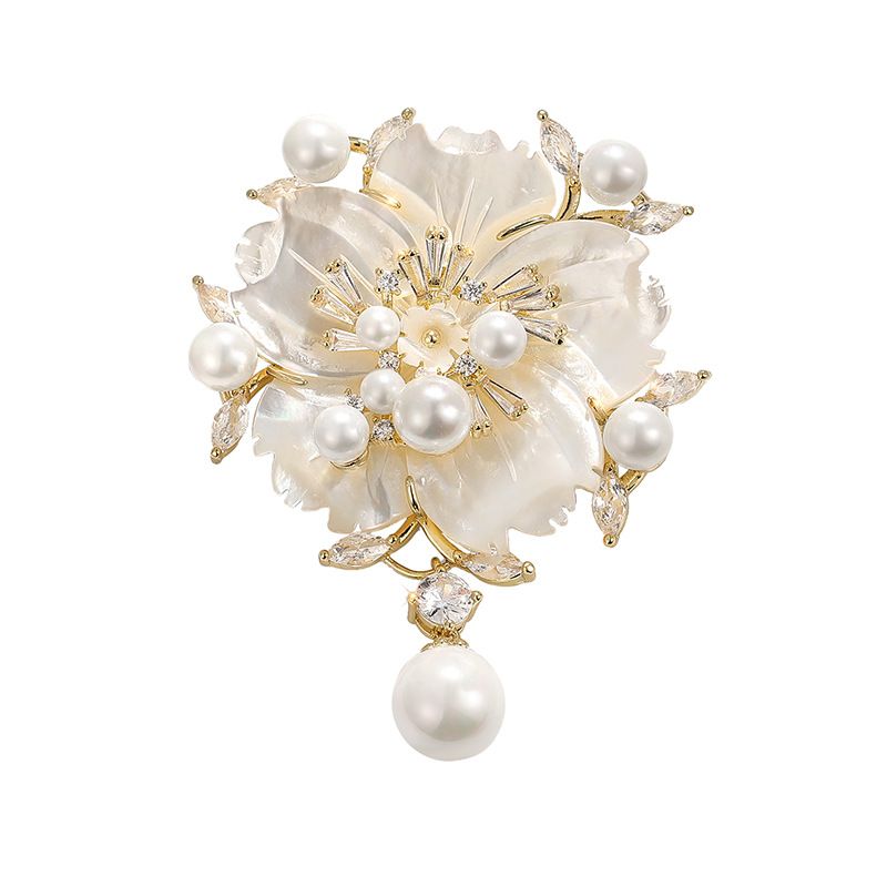 Fine Jewelry Temperament Luxury Natural Shell Camellia Brooch Clothing Pearl Plum Blossom Pin Accessories Brooch_voghion.com