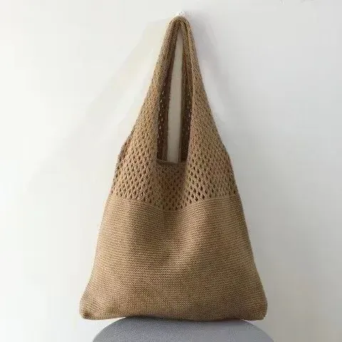 Designer Gestrickte Handtaschen Weibliche Große Kapazität Totes frauen Pack Sommer Strand Tasche Große Geldbörsen Casual Hohl Woven_voghion.com