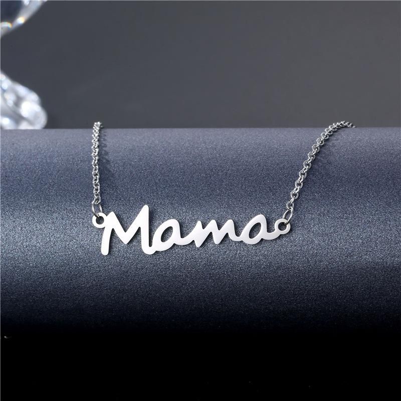 Stainless Steel Necklace Mama Letter Charm Pendant Necklace for Women Chains Jewelry Lover Mom Mother's Day Gifts_voghion.com