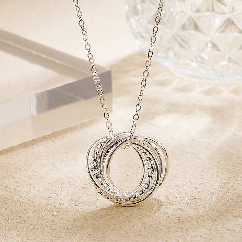 Collana con doppio anello, gioiello da donna, pendente intrecciato, catena per clavicola alla moda e versatile_voghion.com