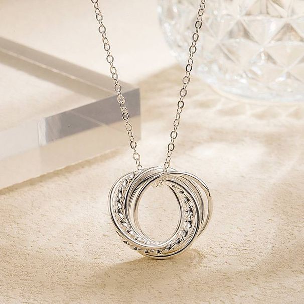 Collana con doppio anello, gioiello da donna, pendente intrecciato, catena per clavicola alla moda e versatile_voghion.com