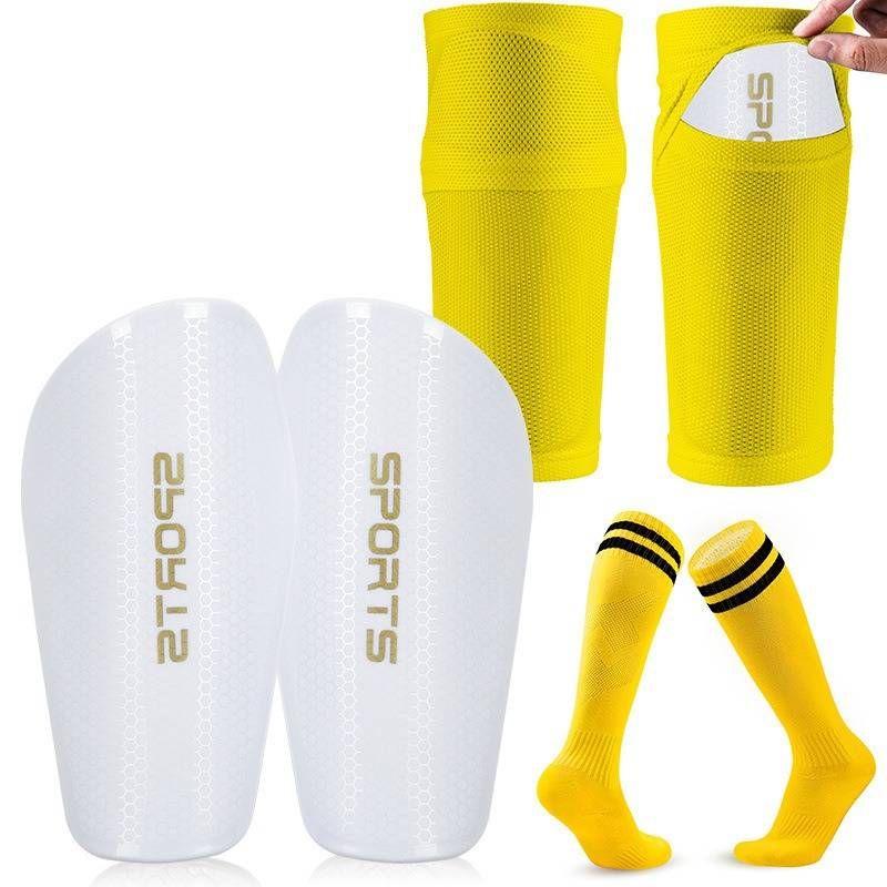 Conjunto de três peças de caneleiras e meias de futebol para crianças, caneleiras, joelheiras e caneleiras, equipamentos esportivos de proteção_voghion.com