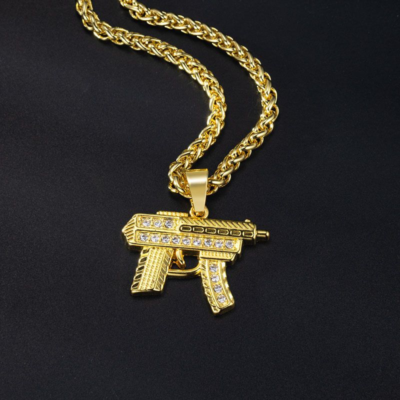 Necklace Zinc Alloy Inlaid Diamond Mini Submachine Gun Pendant Hip Hop Trendy Men's Accessories_voghion.com