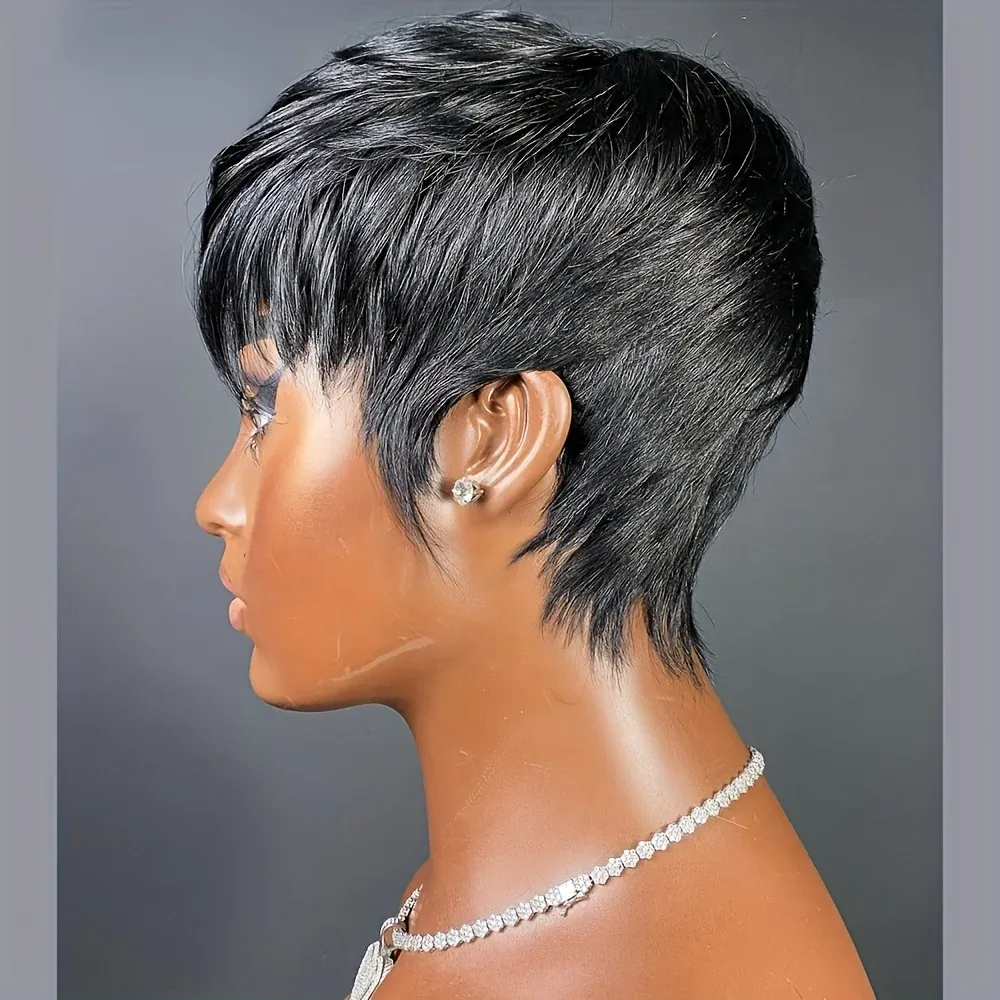 Lühikesed Pixie-lõikusega inimese juustest parukad Remy-juustest inimese juustest parukad tukkidega_voghion.com