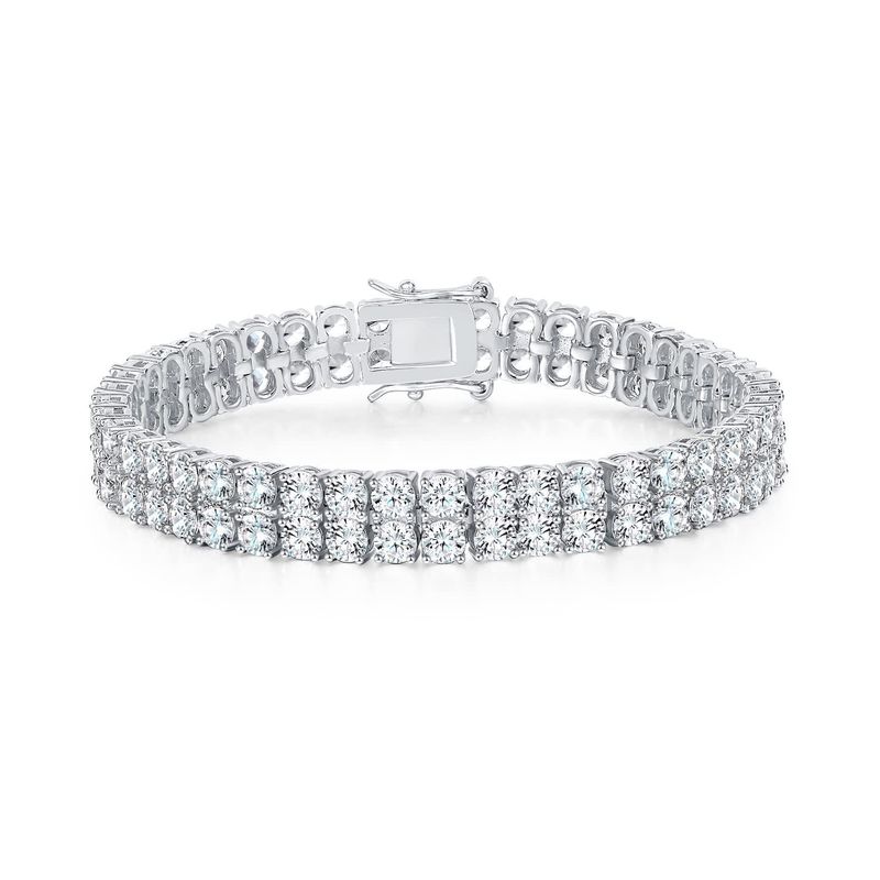 Pulseira de tênis com zircônia incrustada de 3 mm e fileira dupla, atacado da moda_voghion.com