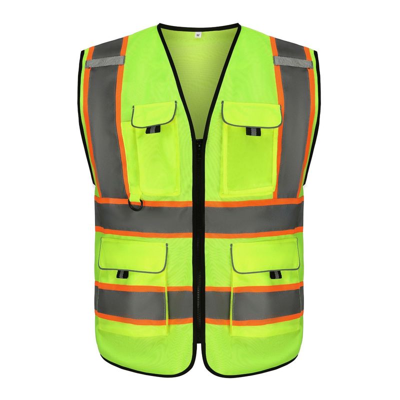 Reflekterende på lager, vejbygningslager, åndbar advarselssikkerhedsrefleksvest med flere lommer, vest_voghion.com