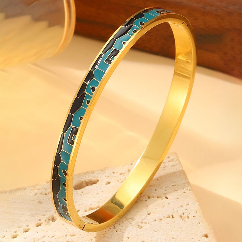 European And American Style Fashion Titanium Steel Bracelet Women's Color Enamel Drip Pattern Trend Titanium Steel Bracelet_voghion.com
