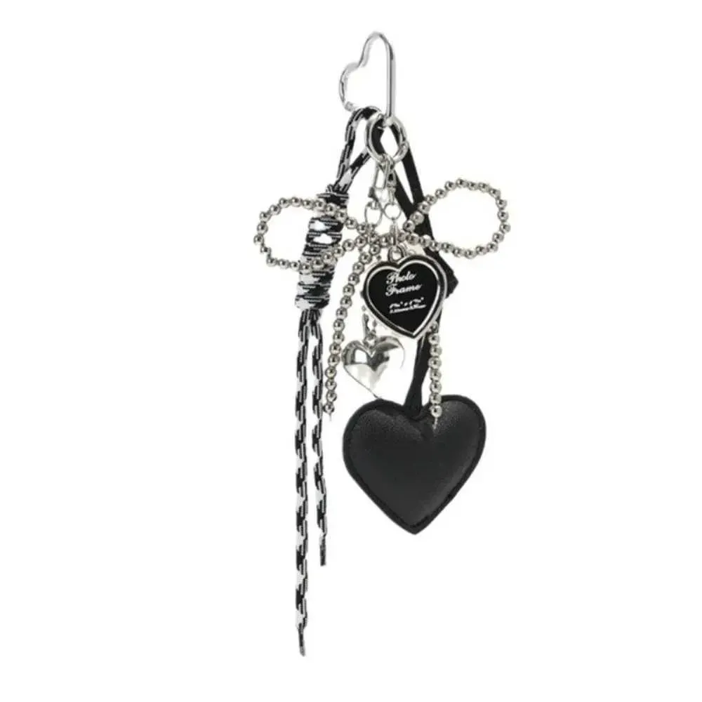 Ins Smooth Leather Pearl Y2k Long Tassel 3D Bow Keychain Korean Style Charm Bag Wallet Decoration School Y250418_voghion.com