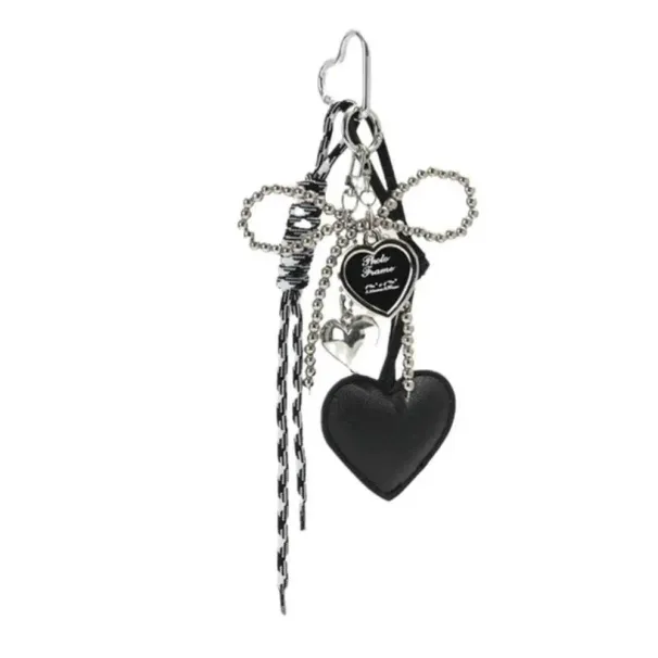 Ins Smooth Leather Pearl Y2k Long Tassel 3D Bow Keychain Korean Style Charm Bag Wallet Decoration School Y250418_voghion.com