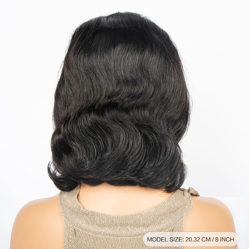 CUERPO de encaje corto bob 4*4, negro natural, transpirable, no tapado, no enredado, peluca de cabello humano_voghion.com