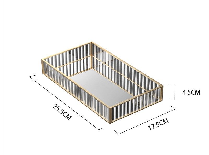 Changhong striped glass storage tray, dressing table, cosmetics storage box, desktop organization, metal frame, mirror tray_voghion.com