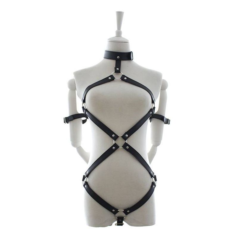 Roupas sensuais BDSM Bondage Brinquedos sexuais Couro PU Mãos e braços amarrados Trajes de flerte Adereços de palco_voghion.com
