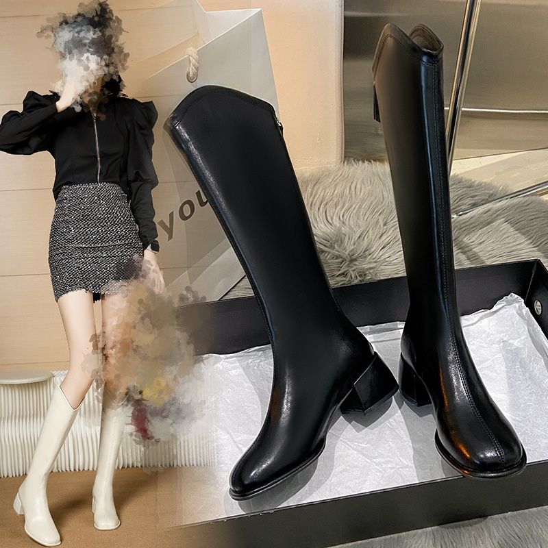 The Pure Autumn New Style Of Square-toed, Thick-heeled, High-heeled, Fashionable And Versatile Skinny High Boots_voghion.com