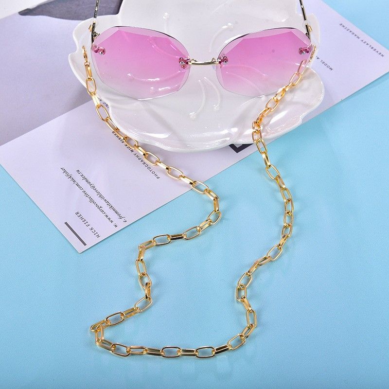 Occhiali da sole stile trendy, in metallo, antiscivolo, anti-perdita, con catena per appendere la maschera._voghion.com