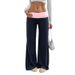 Women's Low-Rise Wide-Leg Pants With Color Block Design - Casual Polyester Trousers For Everyday Wear_voghion.com