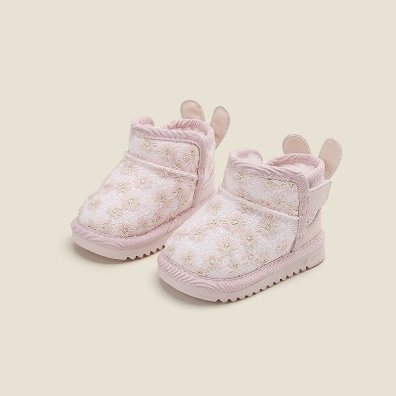 Schneestiefel Baby Kleinkind Schuhe Plus Fleece Baumwollschuhe Baby Mädchen Floral Kurze Stiefel Winter_voghion.com