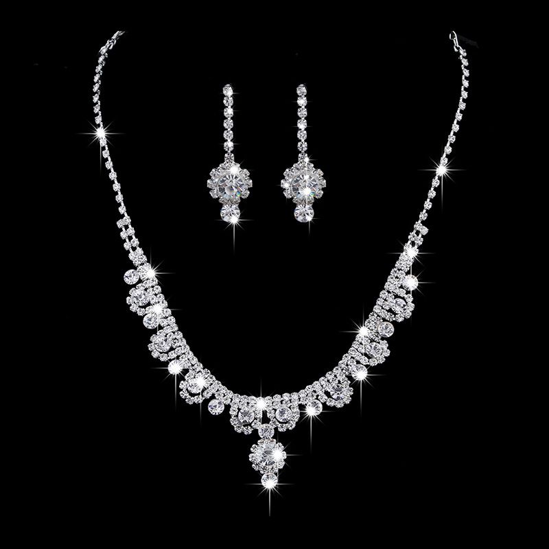 Unisex Schmuck Mode Hochzeit Wasser Diamant Halskette Ohrringe Set Licht klassischer Schmuck Blumen Brautschmuck Set_voghion.com