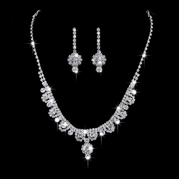 Unisex Schmuck Mode Hochzeit Wasser Diamant Halskette Ohrringe Set Licht klassischer Schmuck Blumen Brautschmuck Set_voghion.com