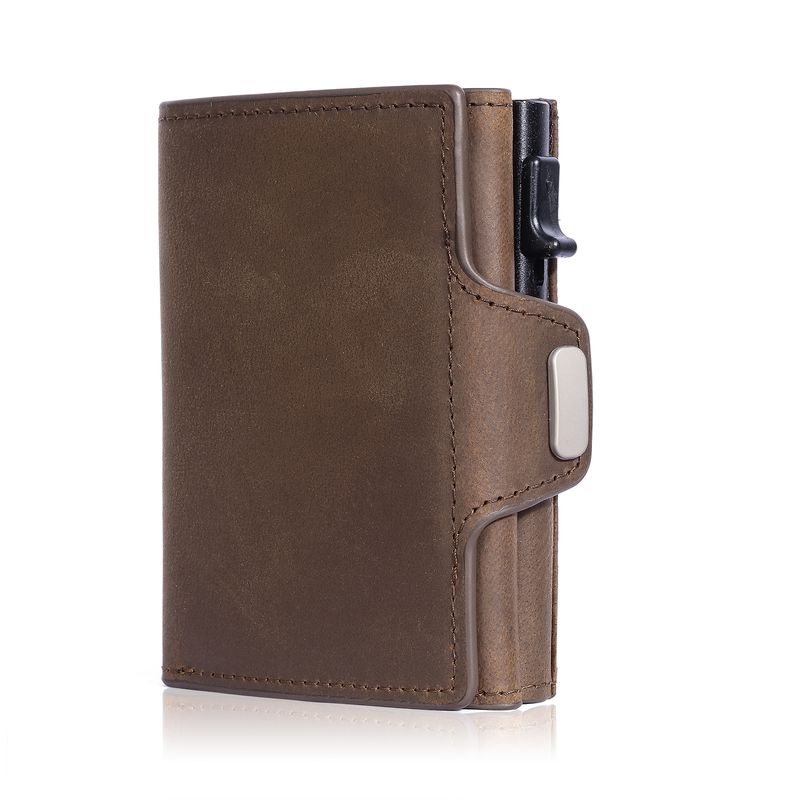 Vintage Crazy Horse Leder Herren Geldbörsen RFID Schutz Mini Metall Geldbörse Reißverschluss Münzfach für Männer und Frauen_voghion.com