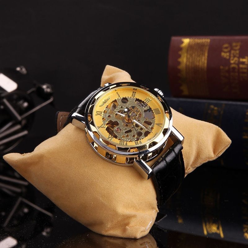 15 Colors Winner Roman Numerals Skeleton Belt Hand Mechanical Watch_voghion.com