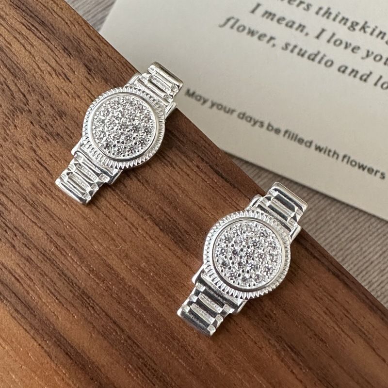 S Pure Zilveren Versie Niche Ontwerp Vol Diamanten Zirkoon Horloge Oorbellen Koreaanse Mode Persoonlijkheid Oor Sieraden_voghion.com