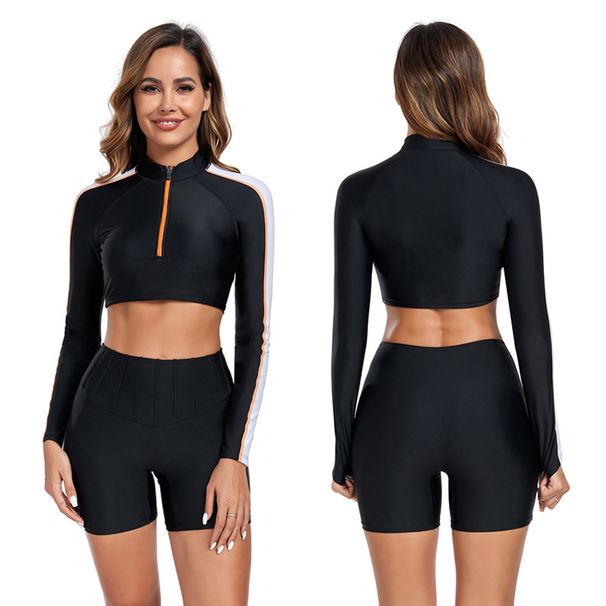 Női hosszú ujjú, rashguard bikiniszett - Szexi, karcsúsított szabású szörf- és búvárruha elülső cipzárral, UPF 50+ UV-védelemmel_voghion.com