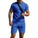 Men's Short Sleeve Shorts Set Waffle Solid Color Casual Loose Zipper Lapel Two-piece Set_voghion.com