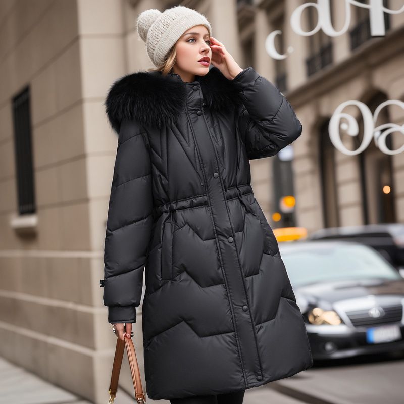 Women's Clothing Down padded jacket new winter thickened hooded large fur collar cotton padded jacket _voghion.com