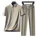 Conjunto informal de camiseta de manga corta y pantalón largo transpirable, sin costuras, con cuello vuelto, para hombre de mediana edad y jóvenes (CT 2025)_voghion.com