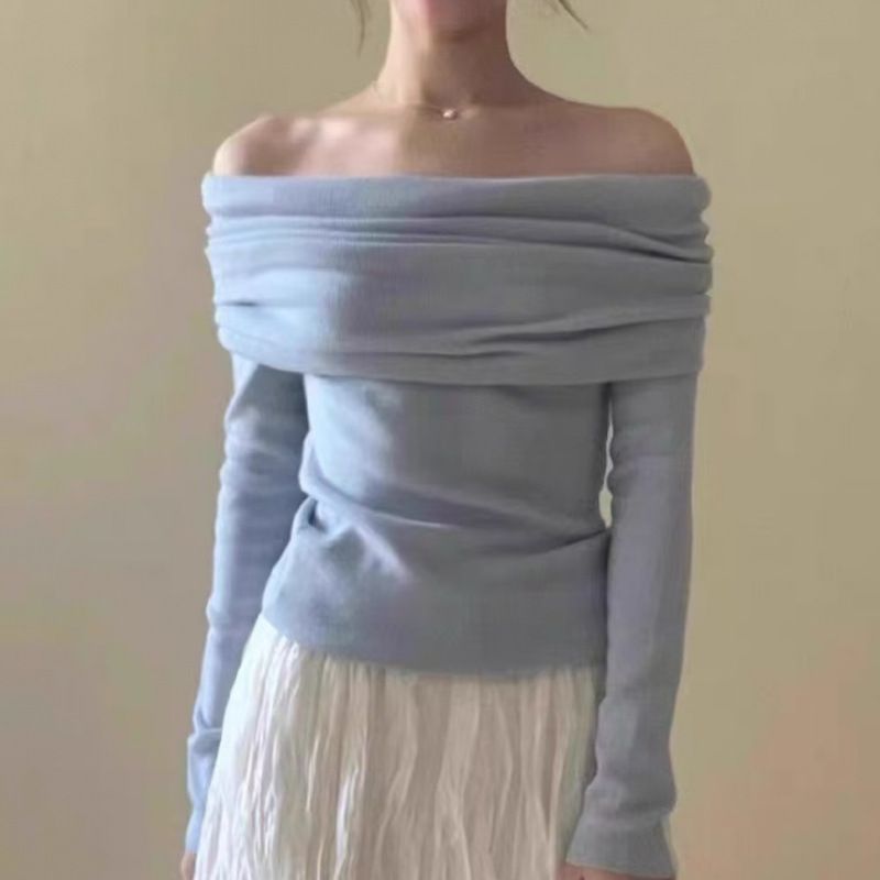 One neck knitted sweater, inner base layer, 2024 early autumn new women's versatile and fashionable off shoulder top_voghion.com