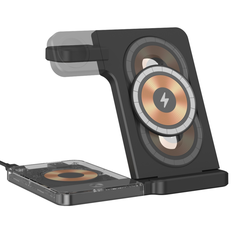 Caricabatterie wireless magnetico pieghevole U17 15W 5 in 1 con luce notturna (nero)_voghion.com