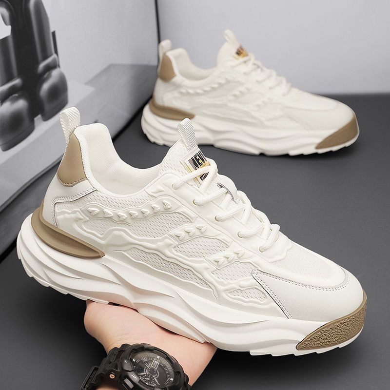 Summer new breathable mesh men's trend versatile small white thick soled sports shoes, casual dad shoes_voghion.com