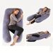 U-Shaped Maternity Pillow With Removable Cover - Full-Body Support For Side Sleeping, Dark Blue Polyester Fiber, Ergonomic Design For Pregnant Women_voghion.com