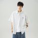 Herrenbekleidung Strukturiertes, leicht faltiges, kontrastierendes, gestreiftes Kurzarmhemd im Sommer im japanischen Stil, lockere, lässige Revershemdjacke Q_voghion.com