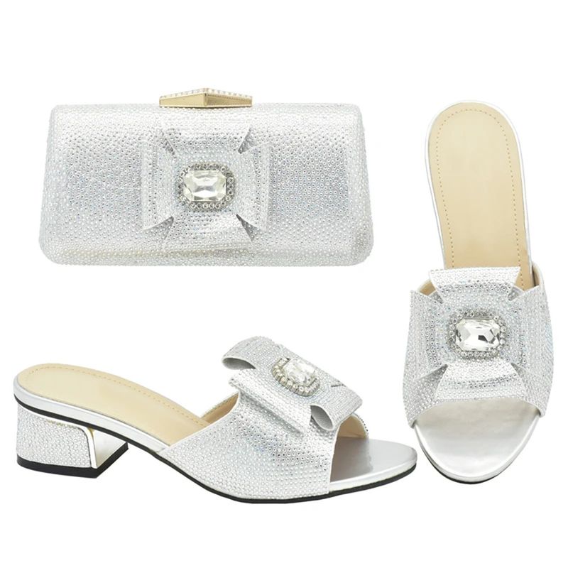 Floral design new diamond-encrusted mid-low heels with dinner bag Ladies banquet clutch dress_voghion.com