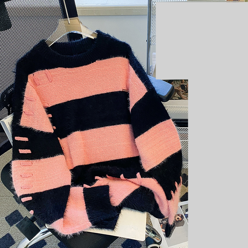 Women's Clothing new spring sweater knitwear spring and autumn design striped warm tops loose large size women's clothing_voghion.com