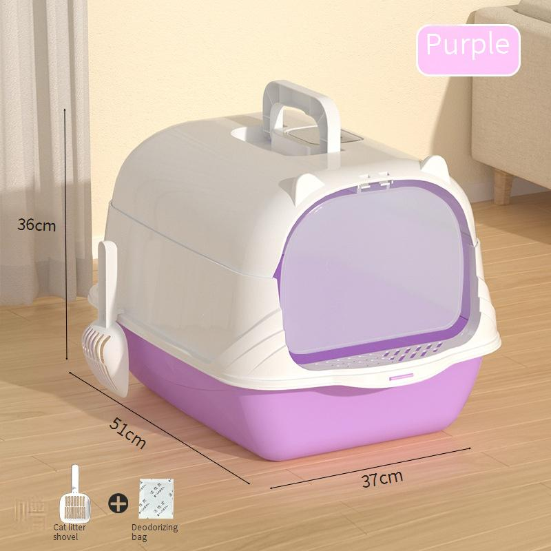 Pet Products Cat Litter Box Fully Enclosed Large Anti Splash Deodorizing Cat Toilet With Handle Flip Cover Cat Feces Box_voghion.com
