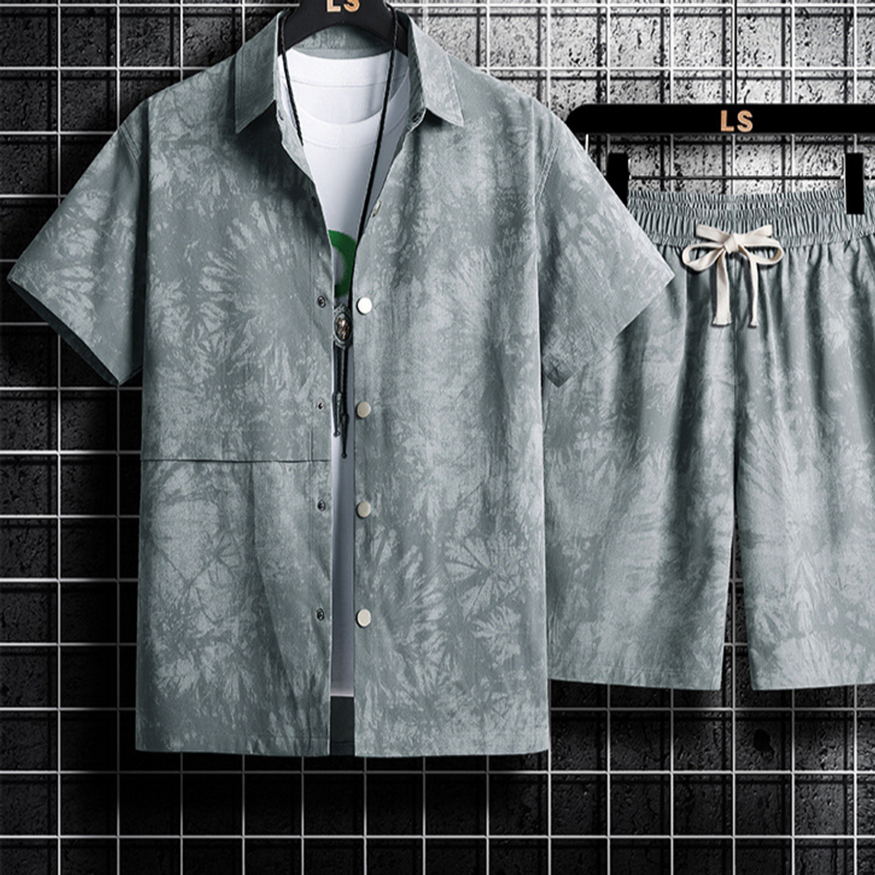 Men's Clothing Plus Size Loose Casual Printed Camouflage Short Sleeved Shirt Short Pants Two Piece Suit_voghion.com