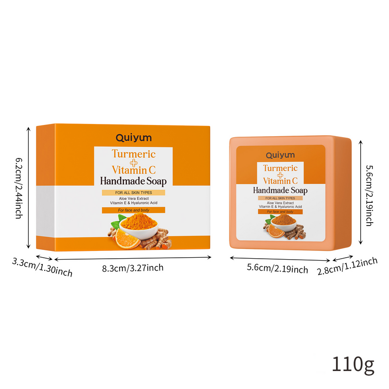 Esfoliantes e Tratamentos Corporais Novo Produto QUIYUM Sabonete Facial com Óleo Essencial de Cúrcuma e Vitamina C 100g Limpeza Hidratante Facial e Corporal Disponível_voghion.com