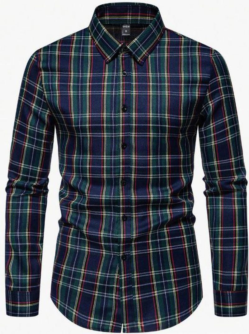 Camicia a righe a quadri da uomo, con colletto cubano, casual, a maniche corte, con risvolto_voghion.com