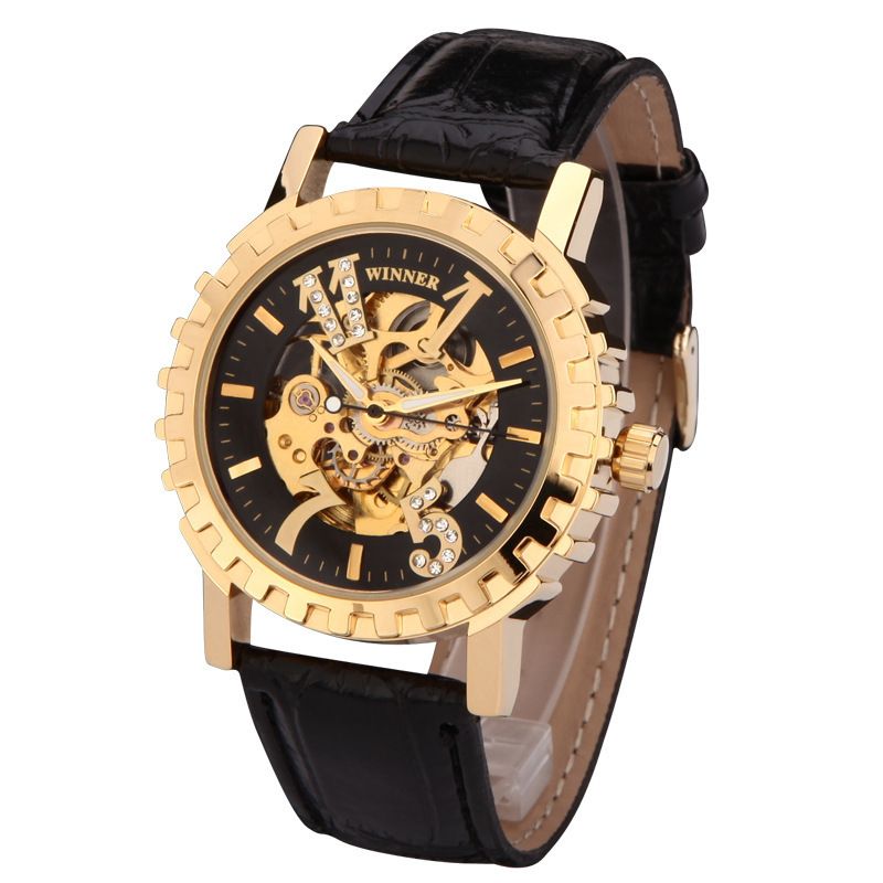 Men's Double-sided Hollow Out Fully Automatic Mechanical Belt Watch With Big Character Creative Foreign Trade Style Student Watch_voghion.com