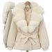 Piumino da donna con collo in pelliccia di volpe di alta qualità – Cappotto invernale di media lunghezza e vestibilità ampia (cachi, nero, bianco sporco, marrone, dalla S alla XXL)_voghion.com
